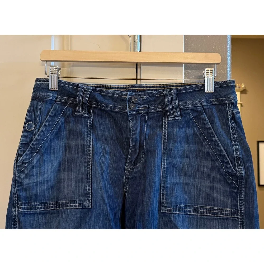 JAG Jeans Women's Relaxed Fit Dark Wash Denim Utility Cuffed Shorts Size 8 Blue